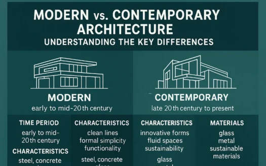 Modern vs. Contemporary Architecture infographic