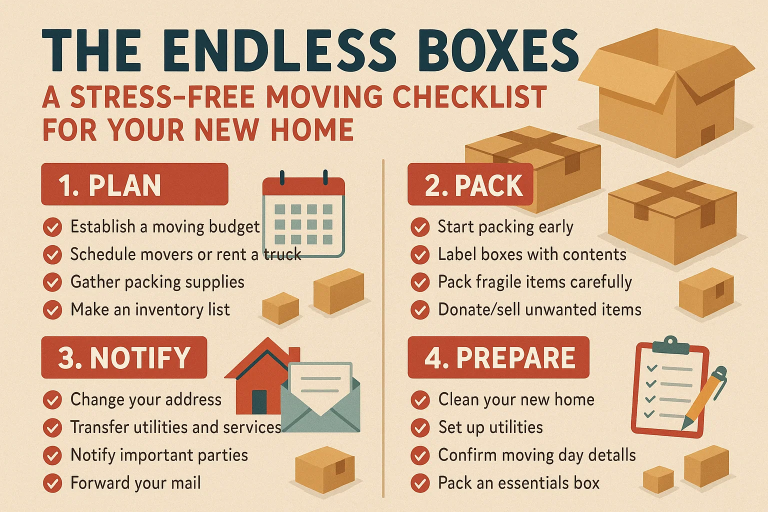Stress-Free Moving Checklist infographic