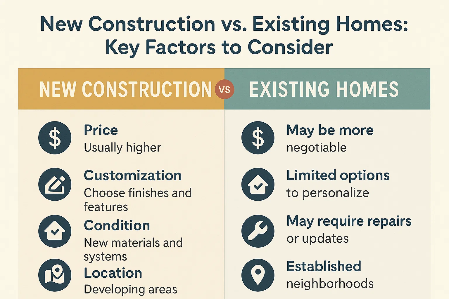 Construction vs. Existing Homes infographic