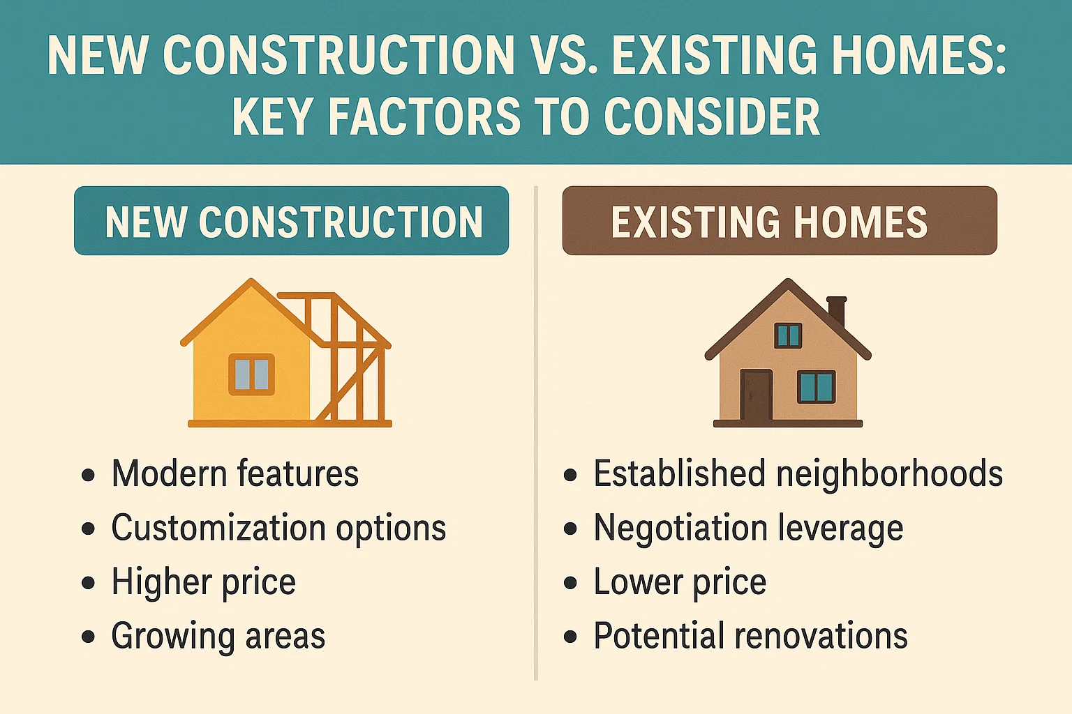 Construction vs. Existing Homes infographic