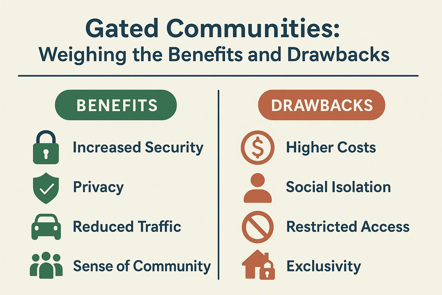 Gated Communities Pros/Cons infographic