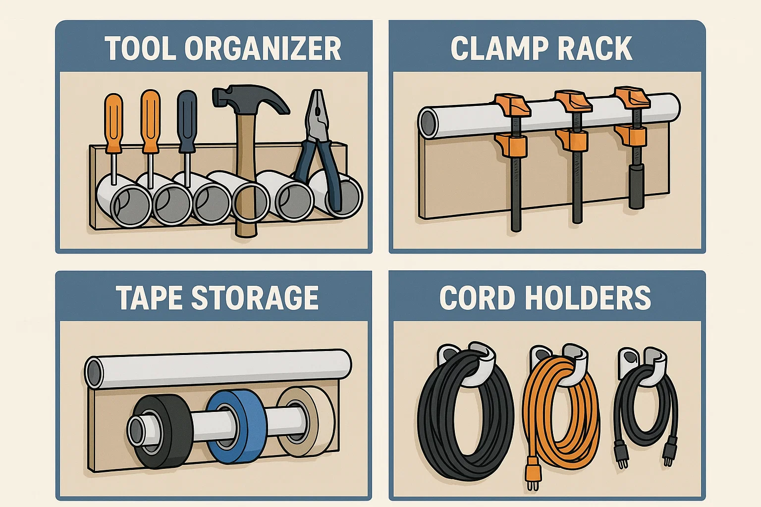 PVC Workshop Storage Hacks infographic