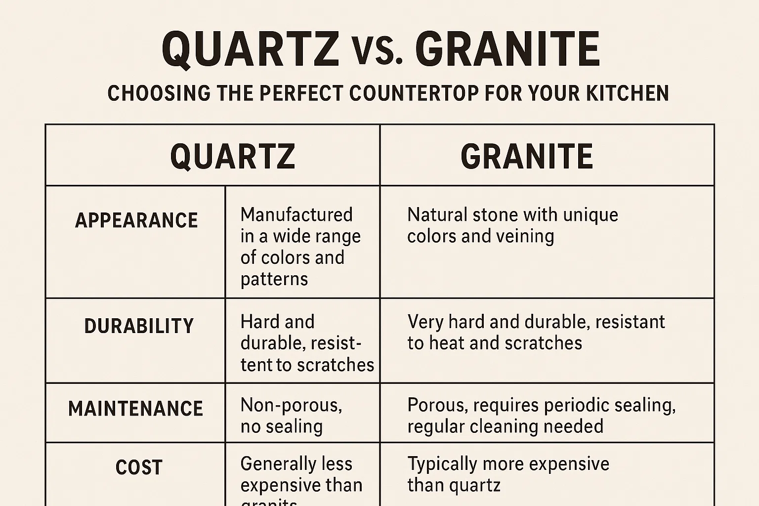 Kitchen Countertop Comparison infographic