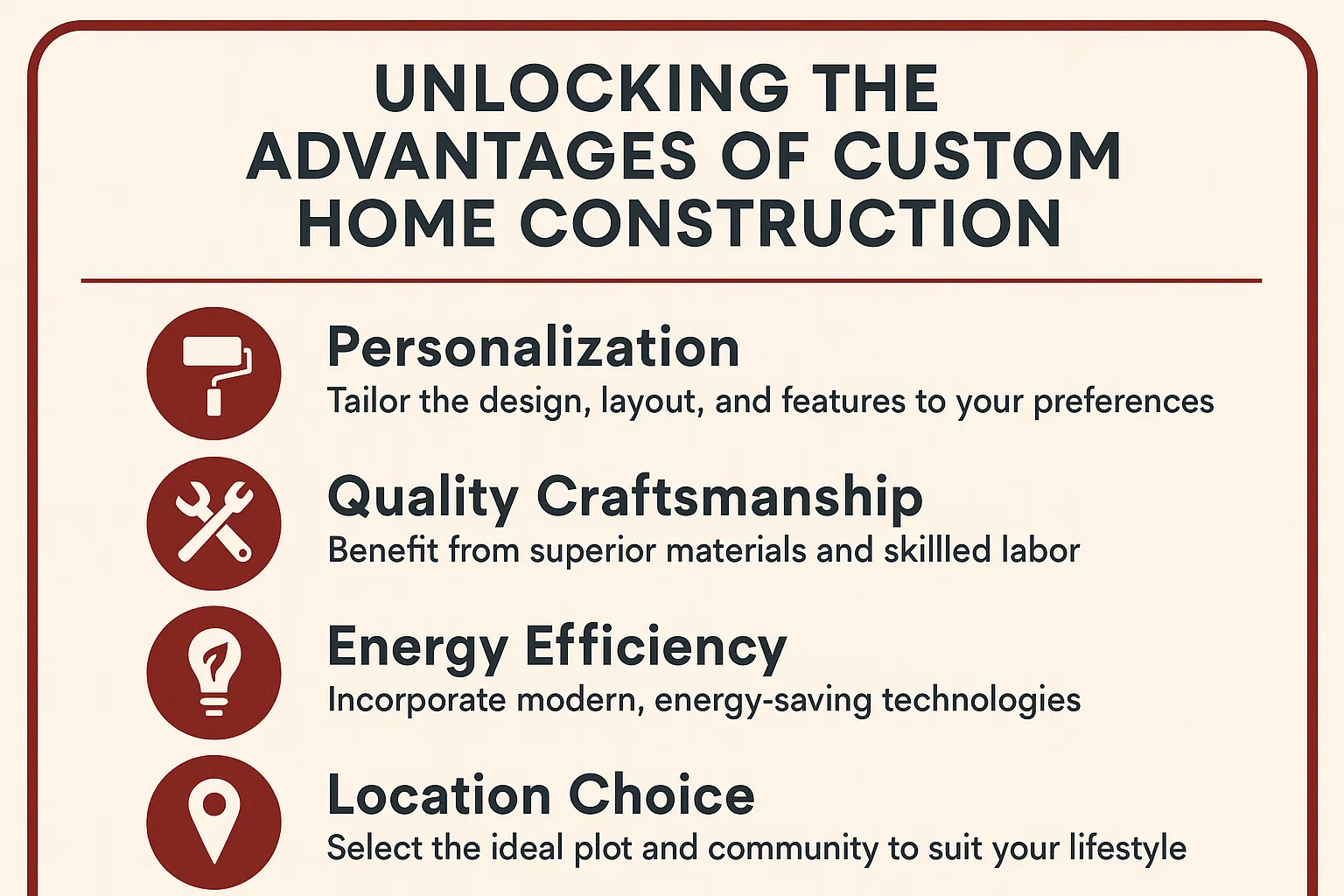 Custom Home Construction Benefits infographic