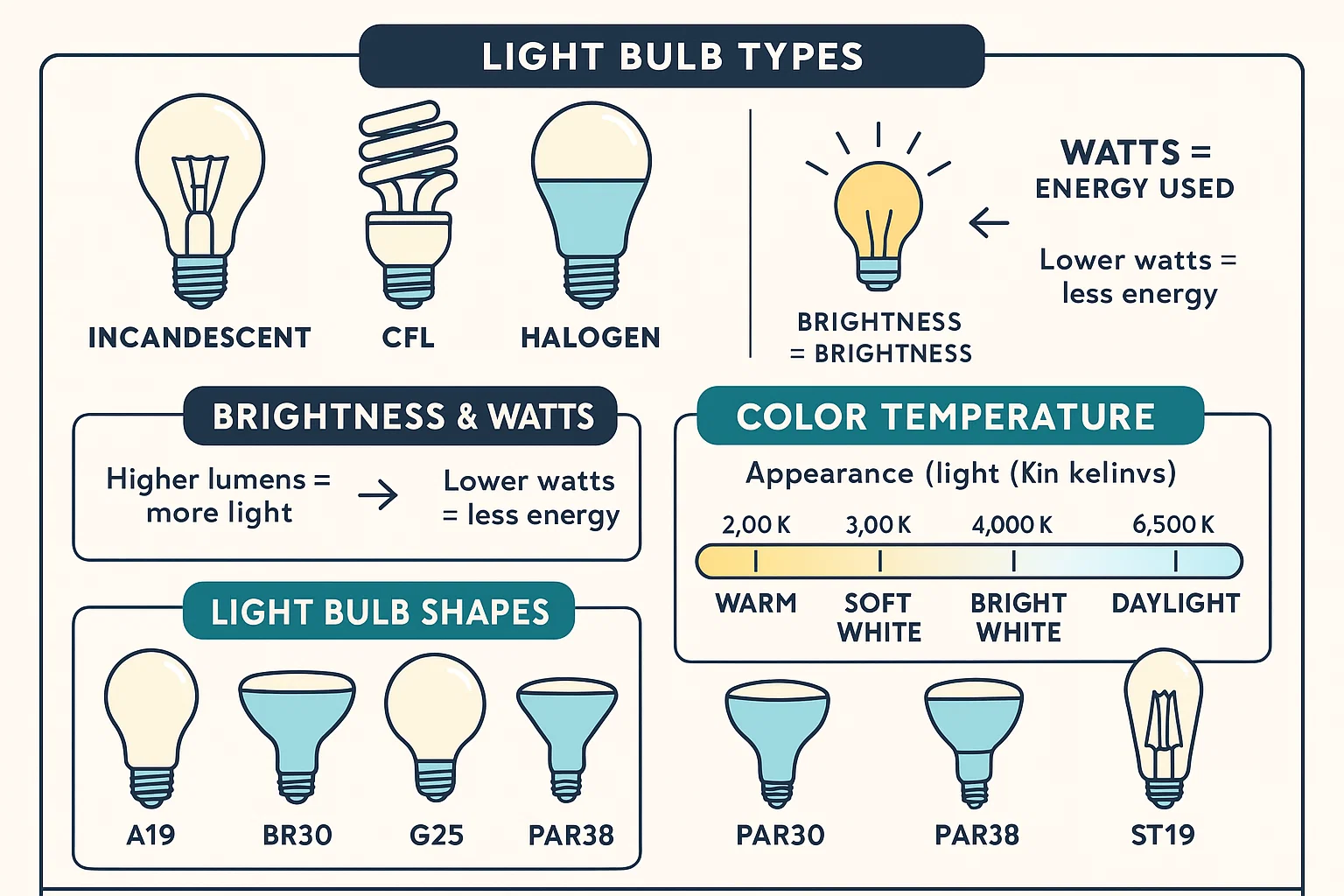 Guide to Light Bulbs infographic