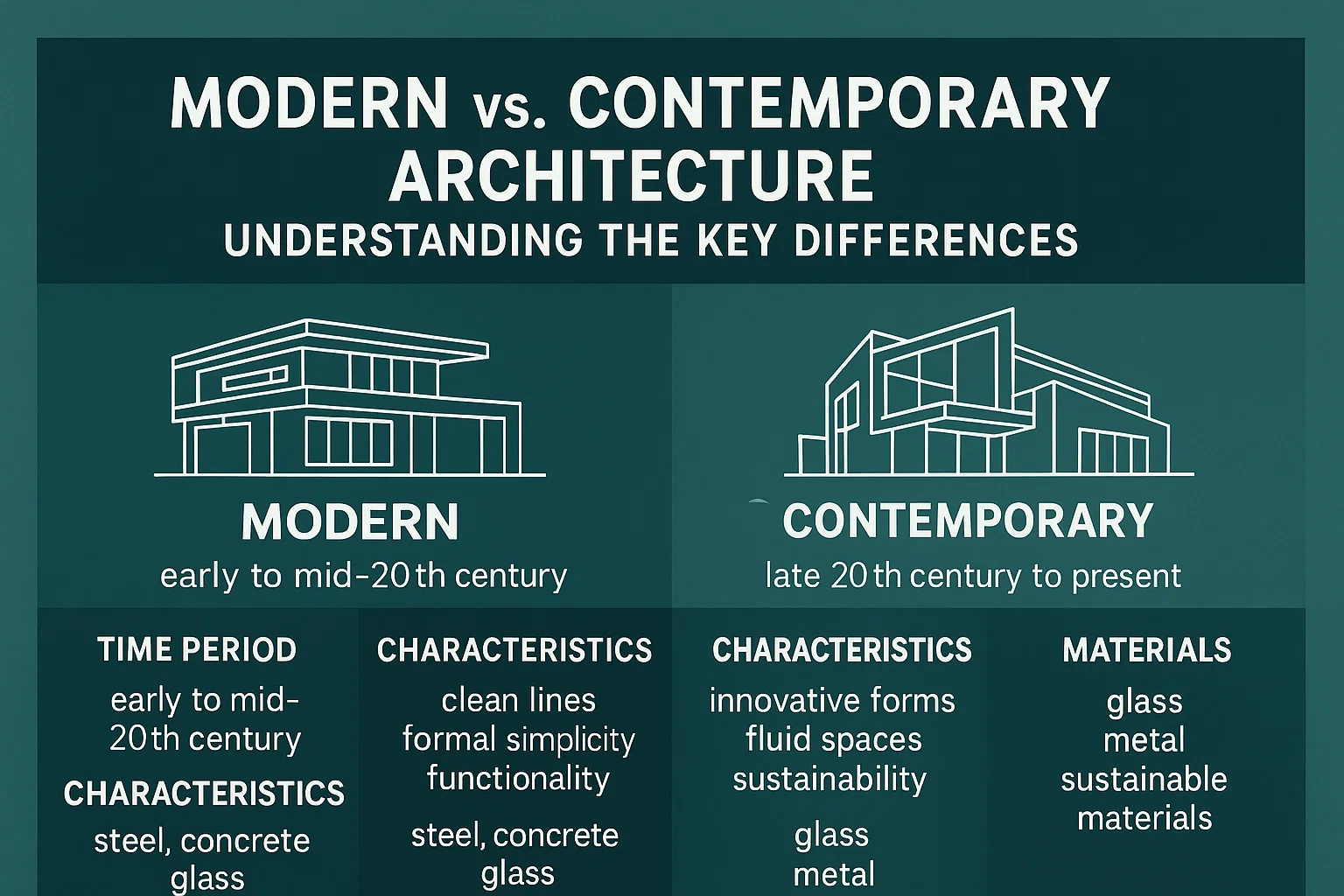 Modern vs. Contemporary Architecture infographic