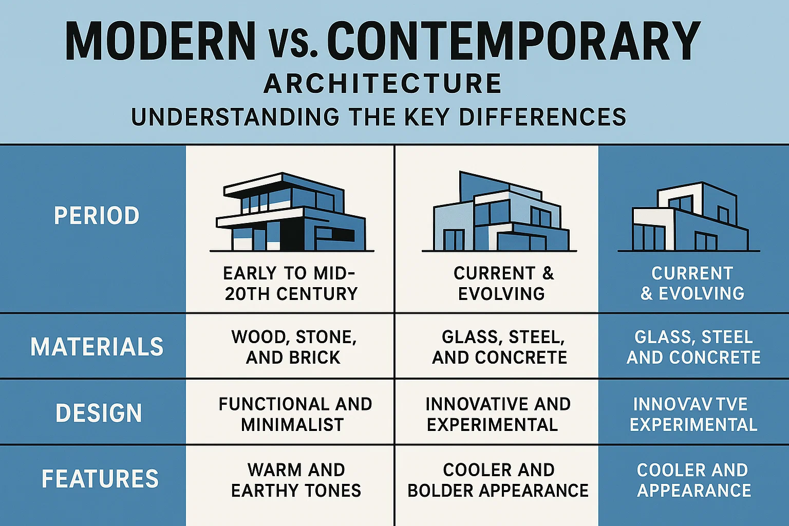 Modern vs. Contemporary Architecture infographic